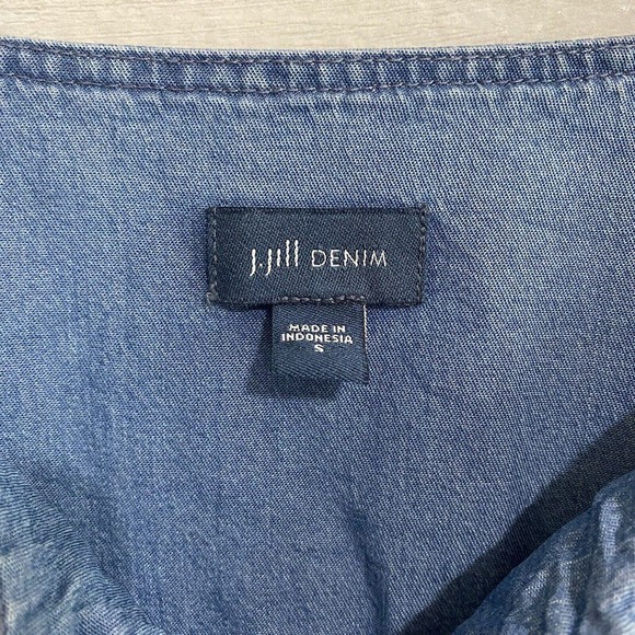 J Jill Denim Chambray Dress Womens Sz S Boho Embroidered Tassels 100% Tencel - Picture 7 of 9